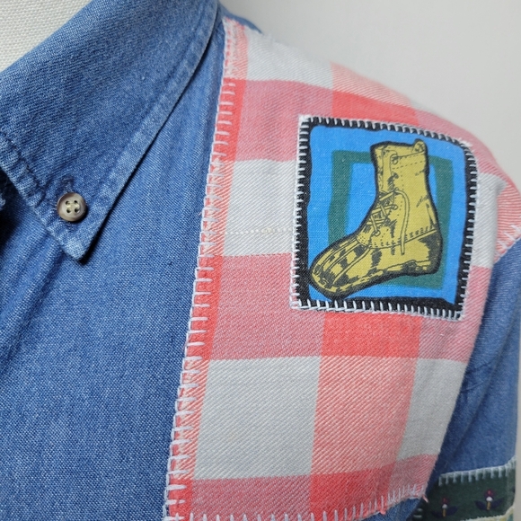 Vintage Ashley Hill Wilderness Denim Shirt Patchwork Western Outdoors Vibes L - Picture 6 of 16